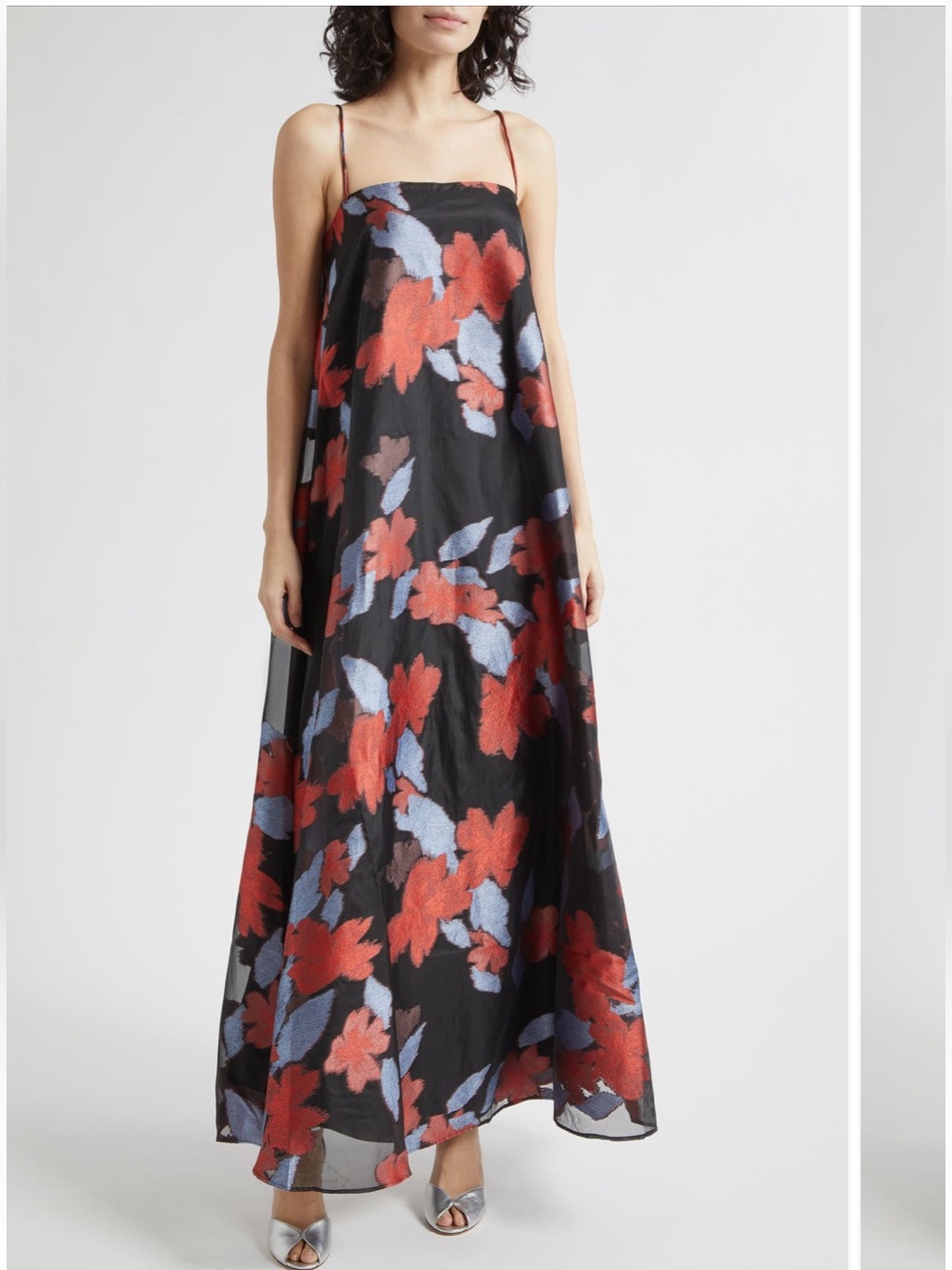 STAUD Delfina Organza Maxi Dress in Night Garden Floral Jacquard